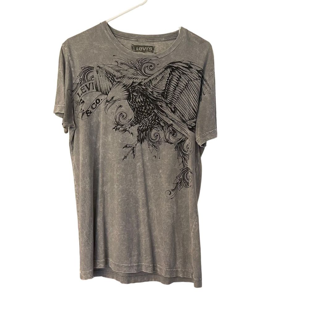 Levi's Tee, Strauss & Co, Classic Logo, Graphic Print, Gray, Mens Medium